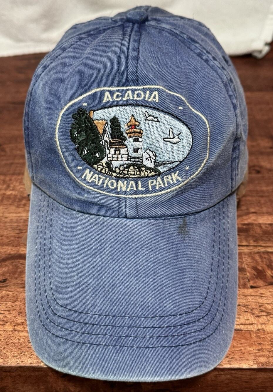 Acadia National Park Classic Lighthouse Bird Ocean Scene Blue Cap Hat One size